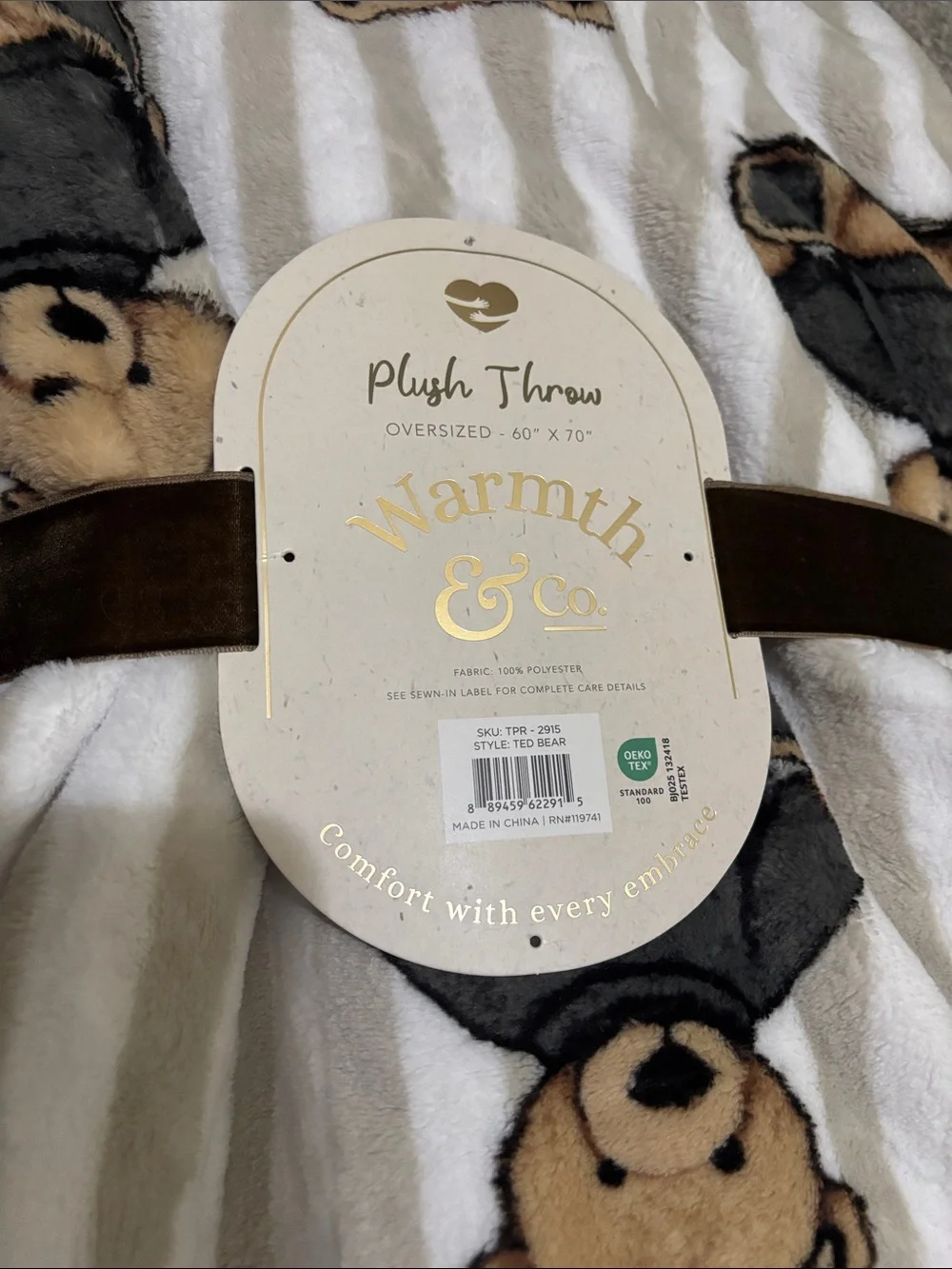 Plush Throw Blanket - Cream with Brown Teddy Bears
